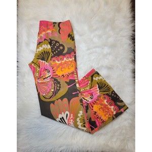 Trina Turk Sz 10 (32x33) Silk Linen Pants Wide Leg Flowy Floral Tropical Beach